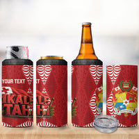 Tonga Rugby Custom 4 in 1 Can Cooler Tumbler 2026 Go Ikale Tahi Ngatu Pattern LT14 - Polynesian Pride