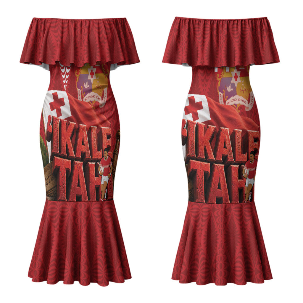 Tonga Rugby Custom Couples Matching Mermaid Dress and Long Sleeve Button Shirt 2026 Go Ikale Tahi Ngatu Pattern LT14 - Polynesian Pride