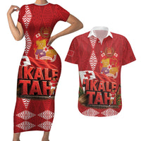 Tonga Rugby Custom Couples Matching Short Sleeve Bodycon Dress and Hawaiian Shirt 2026 Go Ikale Tahi Ngatu Pattern LT14 Red - Polynesian Pride