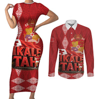 Tonga Rugby Custom Couples Matching Short Sleeve Bodycon Dress and Long Sleeve Button Shirt 2026 Go Ikale Tahi Ngatu Pattern LT14 Red - Polynesian Pride