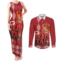 Tonga Rugby Custom Couples Matching Tank Maxi Dress and Long Sleeve Button Shirt 2026 Go Ikale Tahi Ngatu Pattern LT14 Red - Polynesian Pride