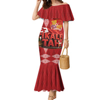 Tonga Rugby Custom Family Matching Mermaid Dress and Hawaiian Shirt 2026 Go Ikale Tahi Ngatu Pattern LT14 Mom's Dress Red - Polynesian Pride