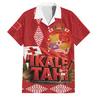 Tonga Rugby Custom Family Matching Off Shoulder Short Dress and Hawaiian Shirt 2026 Go Ikale Tahi Ngatu Pattern LT14 Dad's Shirt - Short Sleeve Red - Polynesian Pride