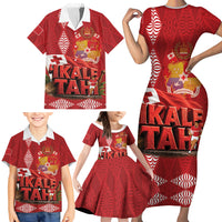 Tonga Rugby Custom Family Matching Short Sleeve Bodycon Dress and Hawaiian Shirt 2026 Go Ikale Tahi Ngatu Pattern LT14 - Polynesian Pride