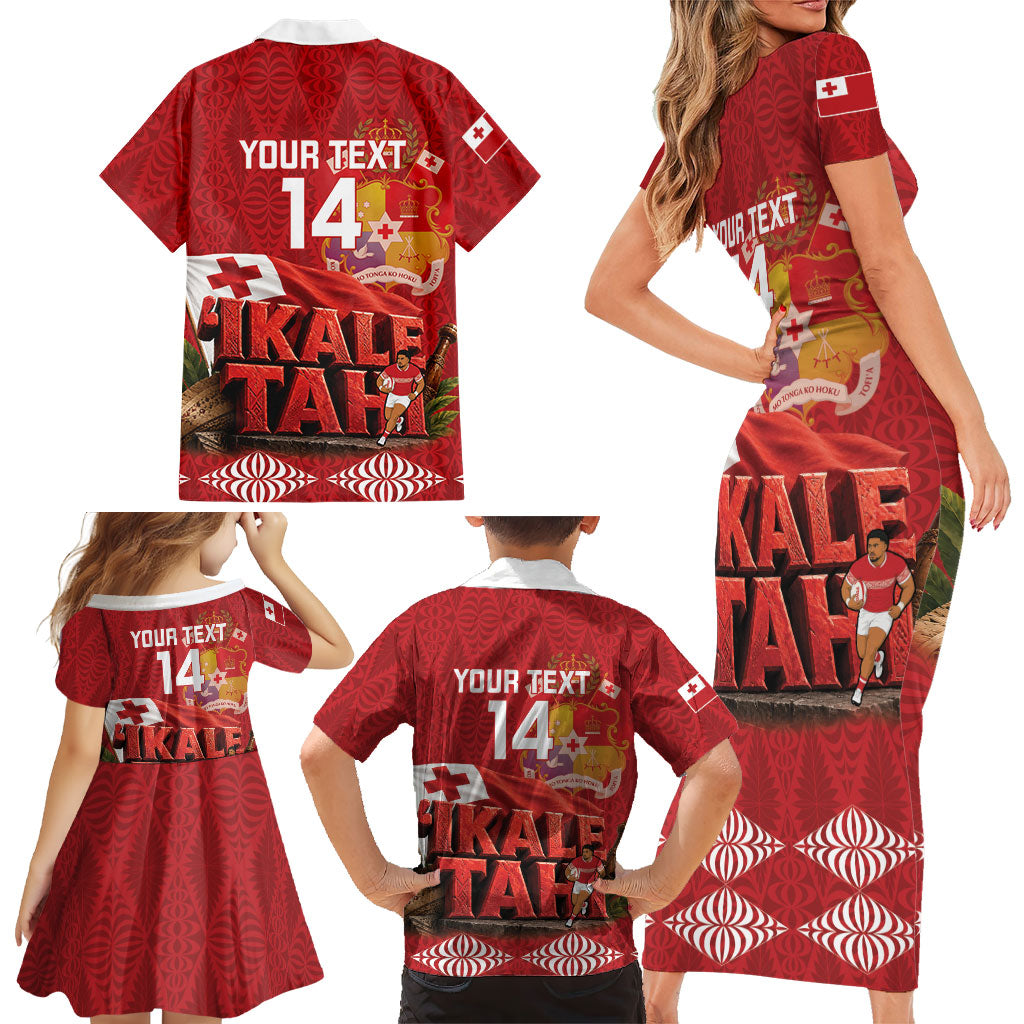 Tonga Rugby Custom Family Matching Short Sleeve Bodycon Dress and Hawaiian Shirt 2026 Go Ikale Tahi Ngatu Pattern LT14 - Polynesian Pride