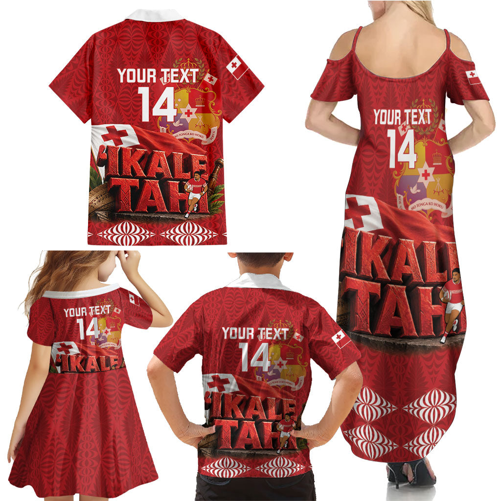 Tonga Rugby Custom Family Matching Summer Maxi Dress and Hawaiian Shirt 2026 Go Ikale Tahi Ngatu Pattern LT14 - Polynesian Pride