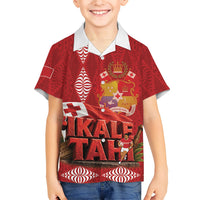Tonga Rugby Custom Family Matching Summer Maxi Dress and Hawaiian Shirt 2026 Go Ikale Tahi Ngatu Pattern LT14 Son's Shirt Red - Polynesian Pride