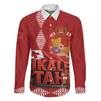 Tonga Rugby Custom Family Matching Tank Maxi Dress and Hawaiian Shirt 2026 Go Ikale Tahi Ngatu Pattern LT14 Dad's Shirt - Long Sleeve Red - Polynesian Pride