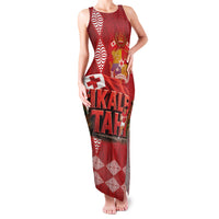 Tonga Rugby Custom Family Matching Tank Maxi Dress and Hawaiian Shirt 2026 Go Ikale Tahi Ngatu Pattern LT14 Mom's Dress Red - Polynesian Pride