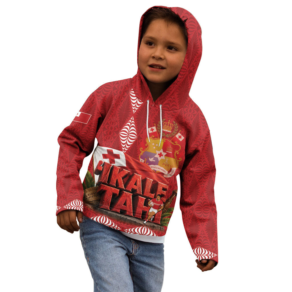 Tonga Rugby Custom Kid Hoodie 2026 Go Ikale Tahi Ngatu Pattern LT14 - Polynesian Pride