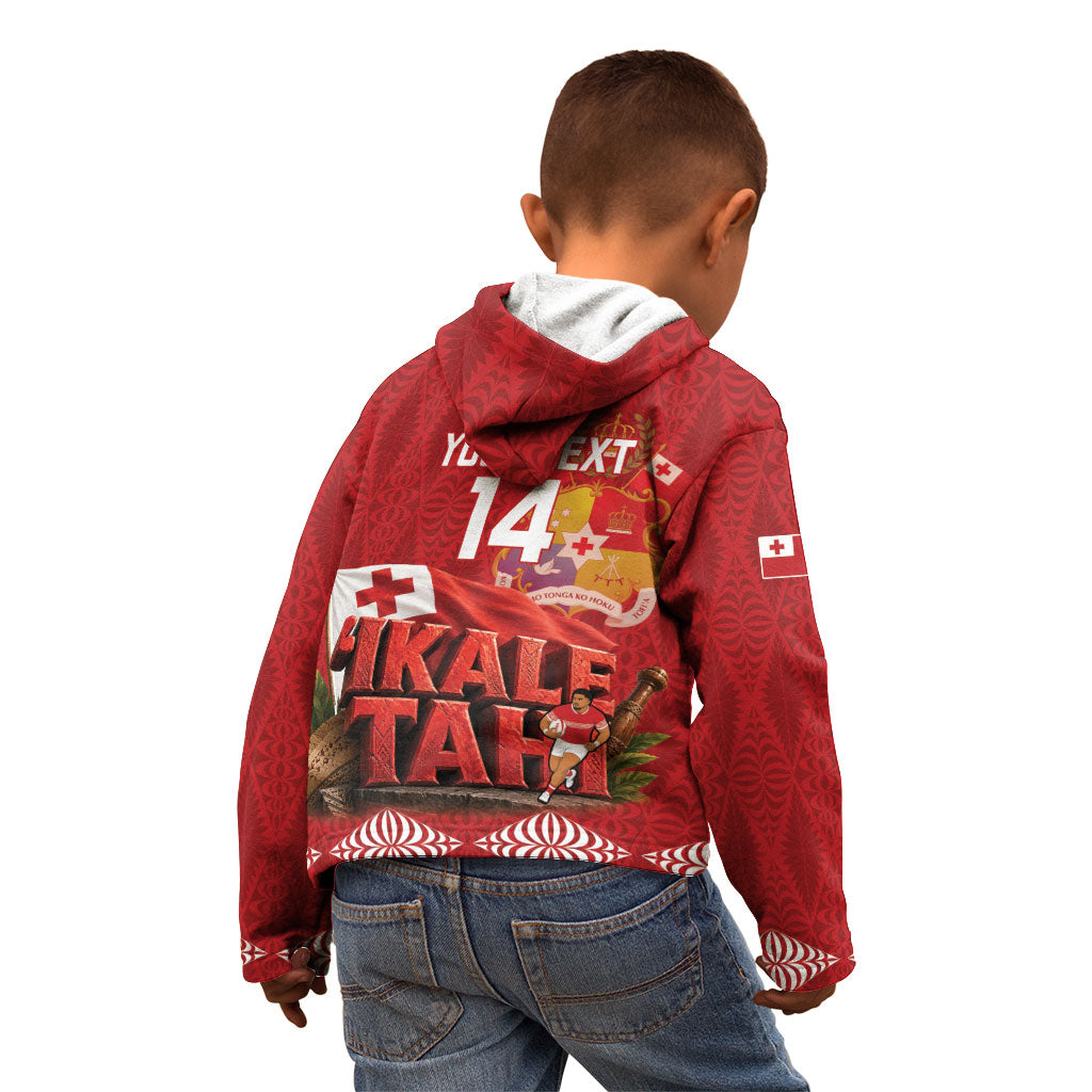 Tonga Rugby Custom Kid Hoodie 2026 Go Ikale Tahi Ngatu Pattern LT14 - Polynesian Pride
