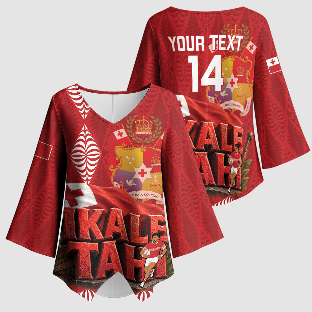 Tonga Rugby Custom Kimono Sleeve Blouse 2026 Go Ikale Tahi Ngatu Pattern LT14 - Polynesian Pride