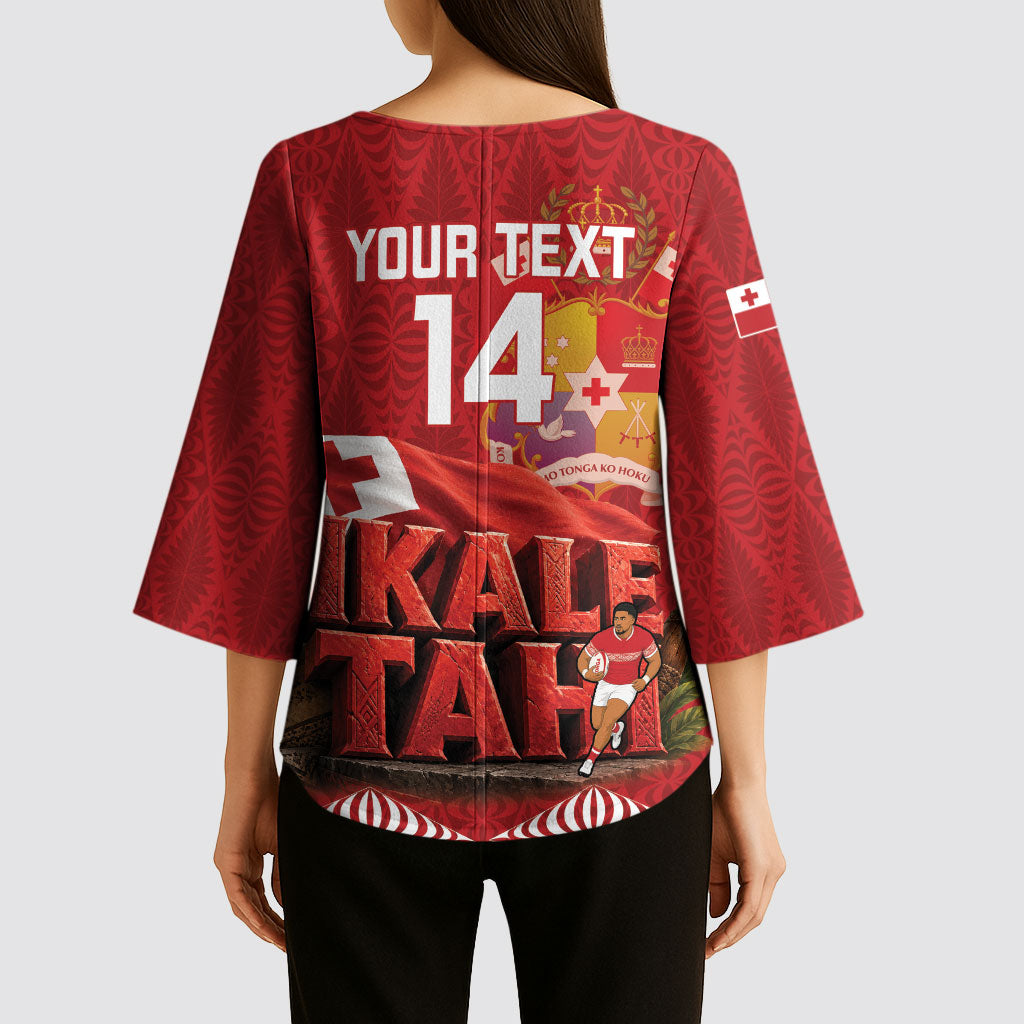 Tonga Rugby Custom Kimono Sleeve Blouse 2026 Go Ikale Tahi Ngatu Pattern LT14 - Polynesian Pride