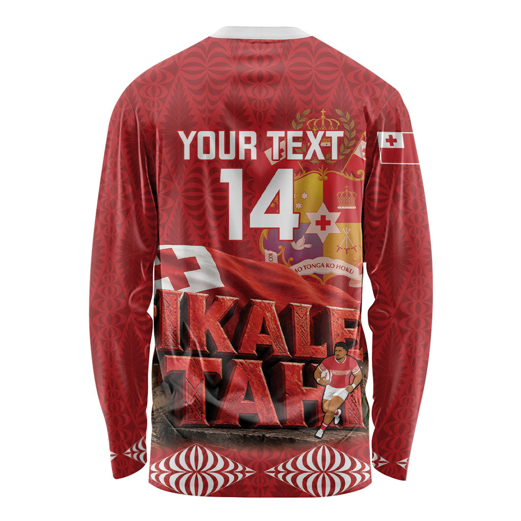 Tonga Rugby Custom Long Sleeve Shirt 2026 Go Ikale Tahi Ngatu Pattern LT14 - Polynesian Pride