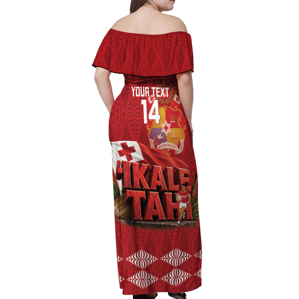 Tonga Rugby Custom Off Shoulder Maxi Dress 2026 Go Ikale Tahi Ngatu Pattern LT14 - Polynesian Pride