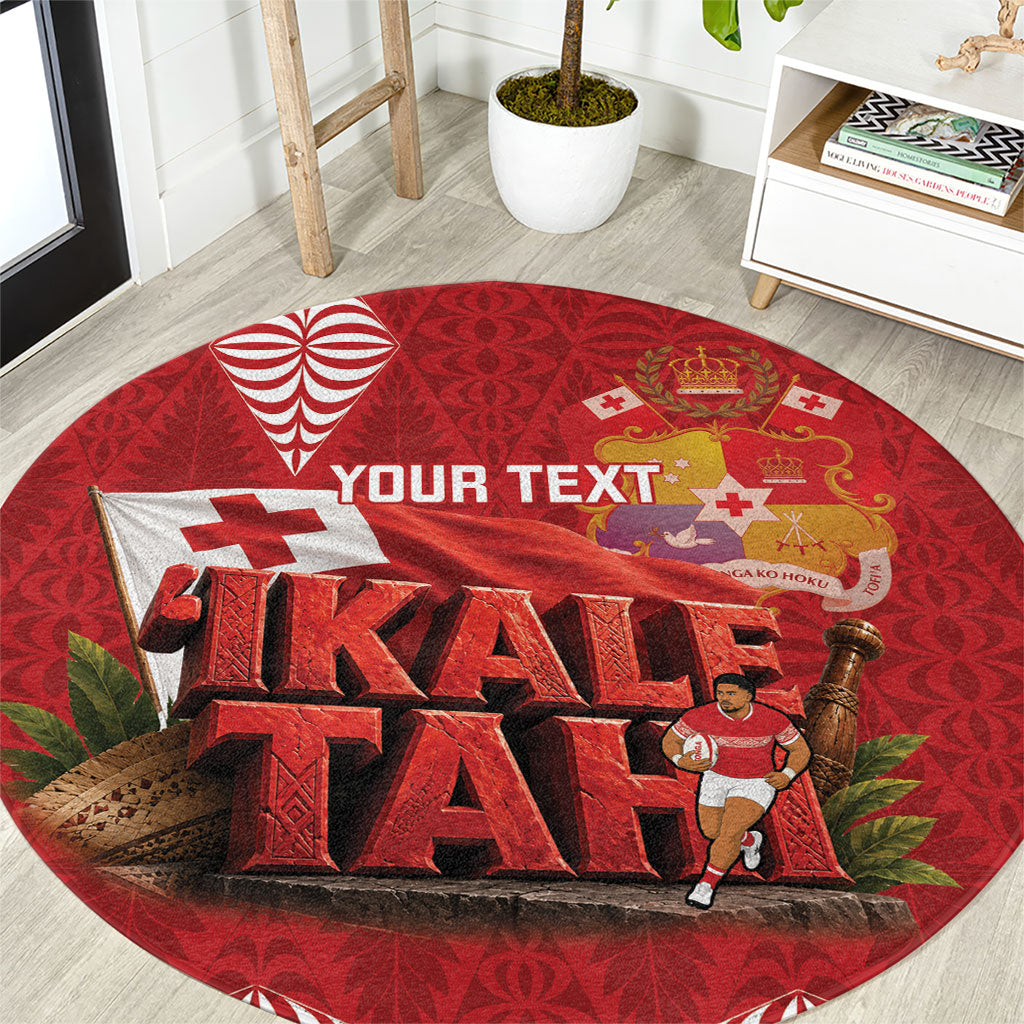 Tonga Rugby Custom Round Carpet 2026 Go Ikale Tahi Ngatu Pattern LT14 Red - Polynesian Pride