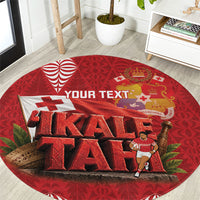 Tonga Rugby Custom Round Carpet 2026 Go Ikale Tahi Ngatu Pattern LT14 Red - Polynesian Pride