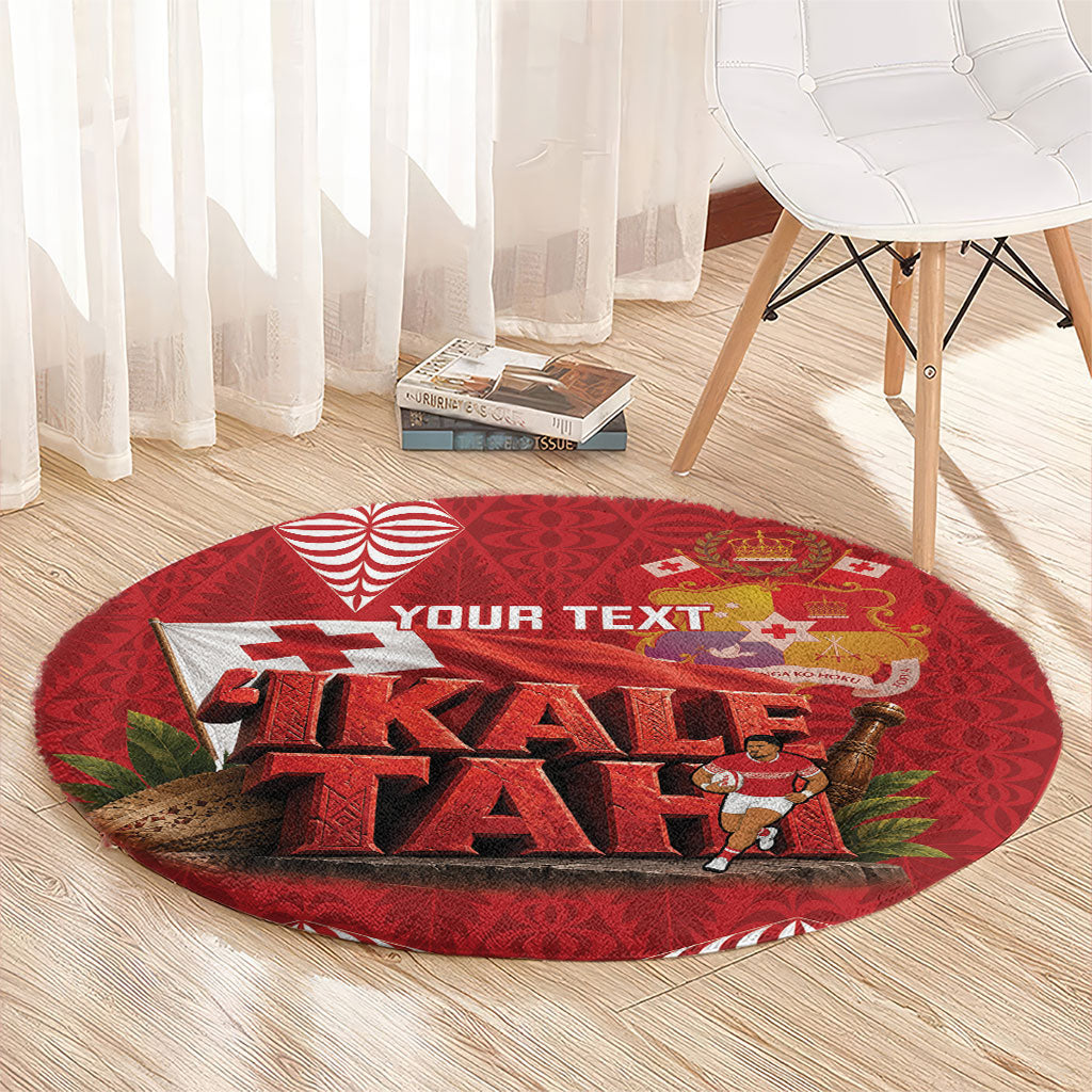 Tonga Rugby Custom Round Carpet 2026 Go Ikale Tahi Ngatu Pattern LT14 - Polynesian Pride