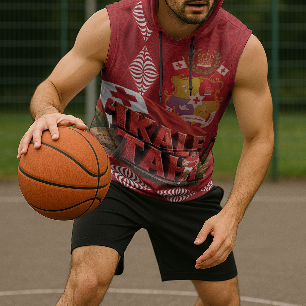 Tonga Rugby Custom Sleeveless Hoodie 2026 Go Ikale Tahi Ngatu Pattern LT14 - Polynesian Pride