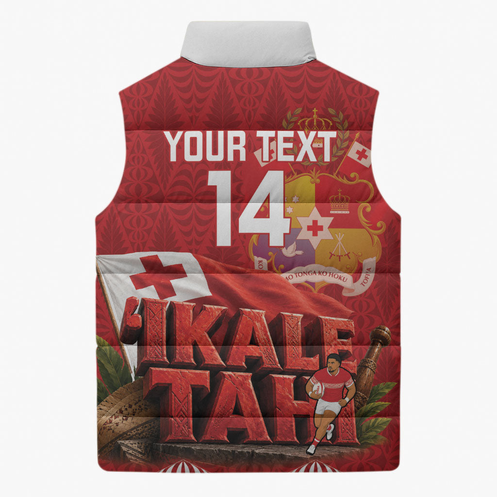 Tonga Rugby Custom Sleeveless Puffer Jacket 2026 Go Ikale Tahi Ngatu Pattern LT14 - Polynesian Pride