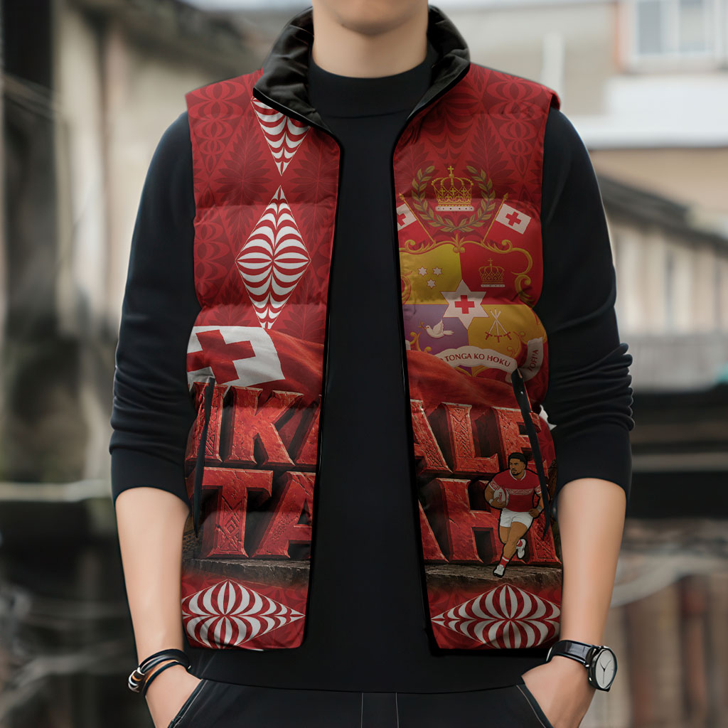 Tonga Rugby Custom Sleeveless Puffer Jacket 2026 Go Ikale Tahi Ngatu Pattern LT14 - Polynesian Pride