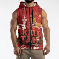 Tonga Rugby Custom Sleeveless Zip Hoodie 2026 Go Ikale Tahi Ngatu Pattern LT14 - Polynesian Pride