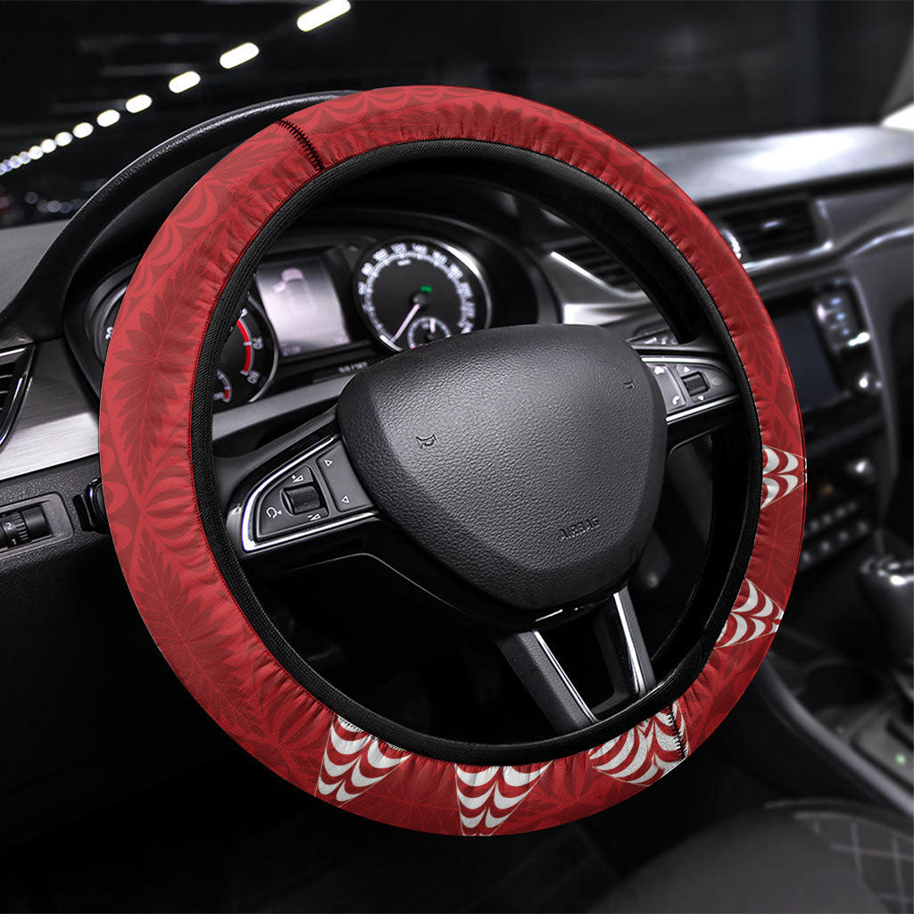 Tonga Rugby Steering Wheel Cover 2026 Go Ikale Tahi Ngatu Pattern LT14 Universal Fit Red - Polynesian Pride