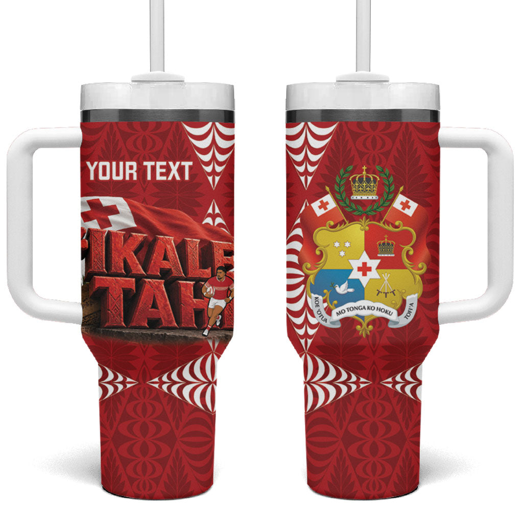 Tonga Rugby Custom Tumbler With Handle 2026 Go Ikale Tahi Ngatu Pattern LT14 One Size: 40 oz Red - Polynesian Pride
