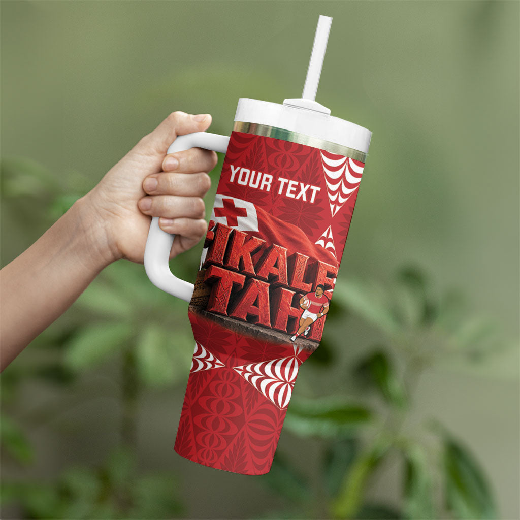 Tonga Rugby Custom Tumbler With Handle 2026 Go Ikale Tahi Ngatu Pattern LT14 - Polynesian Pride