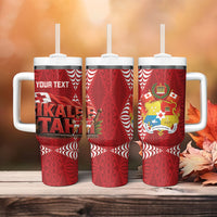 Tonga Rugby Custom Tumbler With Handle 2026 Go Ikale Tahi Ngatu Pattern LT14 - Polynesian Pride