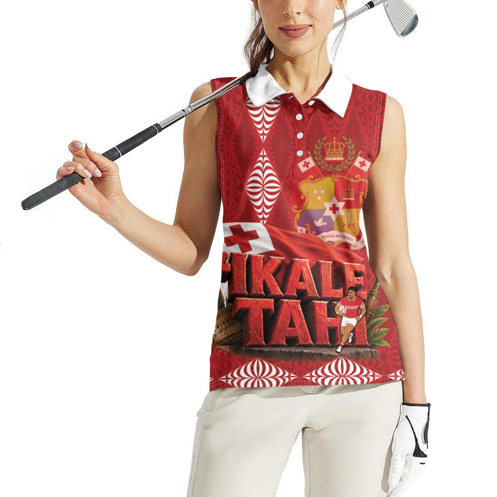 Tonga Rugby Custom Women Sleeveless Polo Shirt 2026 Go Ikale Tahi Ngatu Pattern LT14 - Polynesian Pride