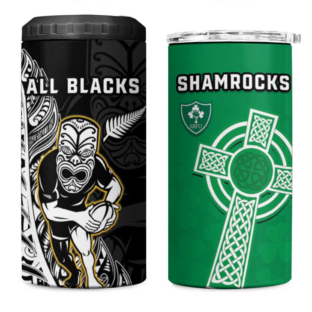 New Zealand and Ireland Rugby 4 in 1 Can Cooler Tumbler All Black Maori Mix Shamrocks LT14 One Size: 16 oz Black - Polynesian Pride