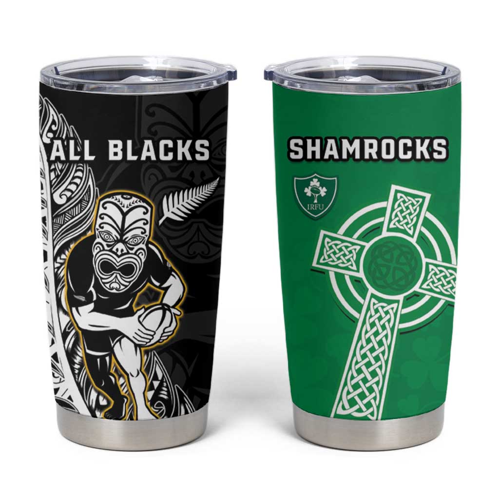 New Zealand and Ireland Rugby Tumbler Cup All Black Maori Mix Shamrocks LT14 Black - Polynesian Pride