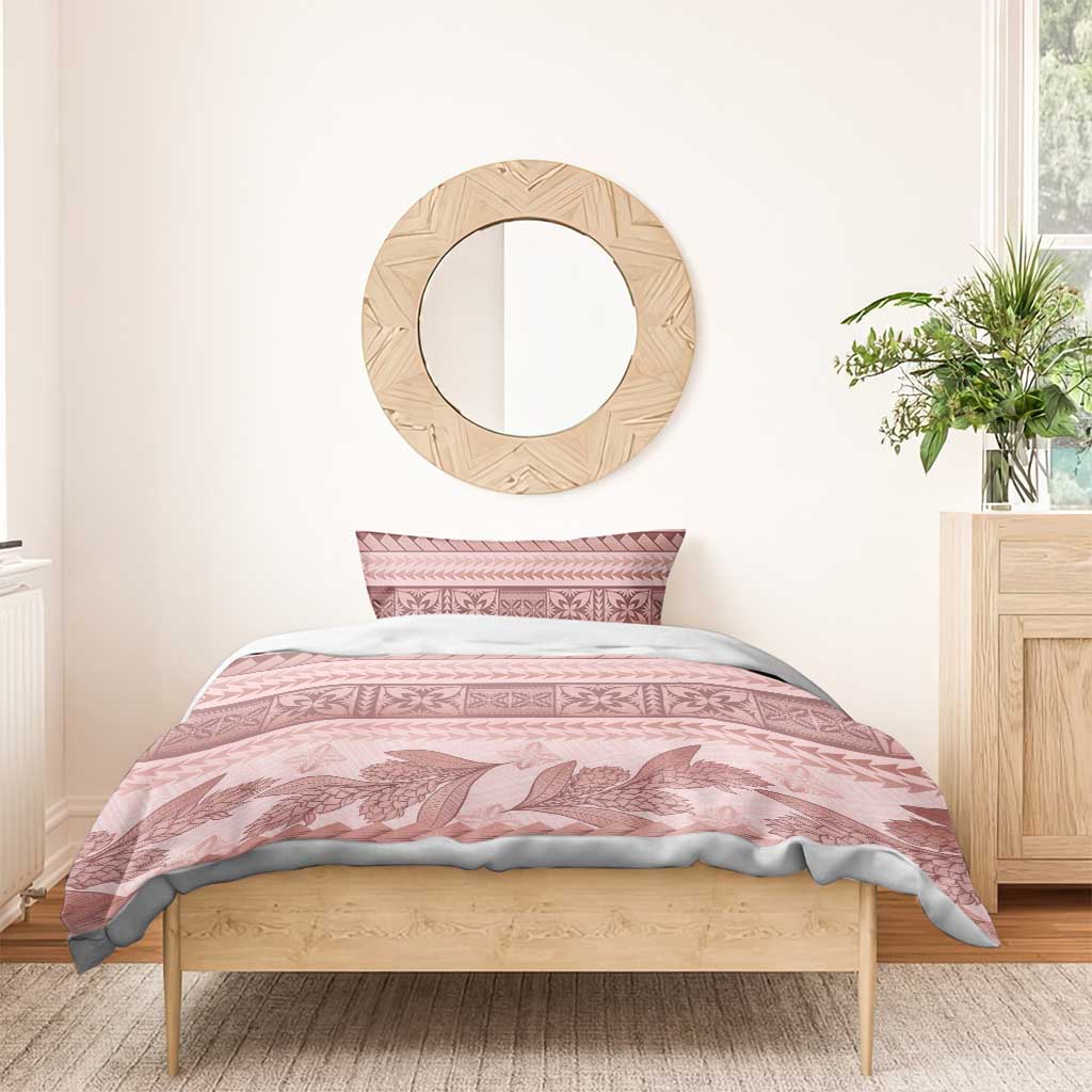 Pastel Pink Samoa Siapo Teuila Flowers Bedding Set - Polynesian Pride