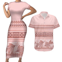 Pastel Pink Samoa Siapo Teuila Flowers Couples Matching Short Sleeve Bodycon Dress and Hawaiian Shirt LT14 Pastel Pink - Polynesian Pride