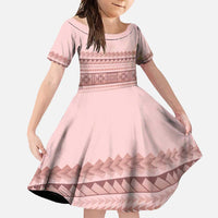 Pastel Pink Samoa Siapo Teuila Flowers Family Matching Off Shoulder Maxi Dress and Hawaiian Shirt LT14 Daughter's Dress Pastel Pink - Polynesian Pride