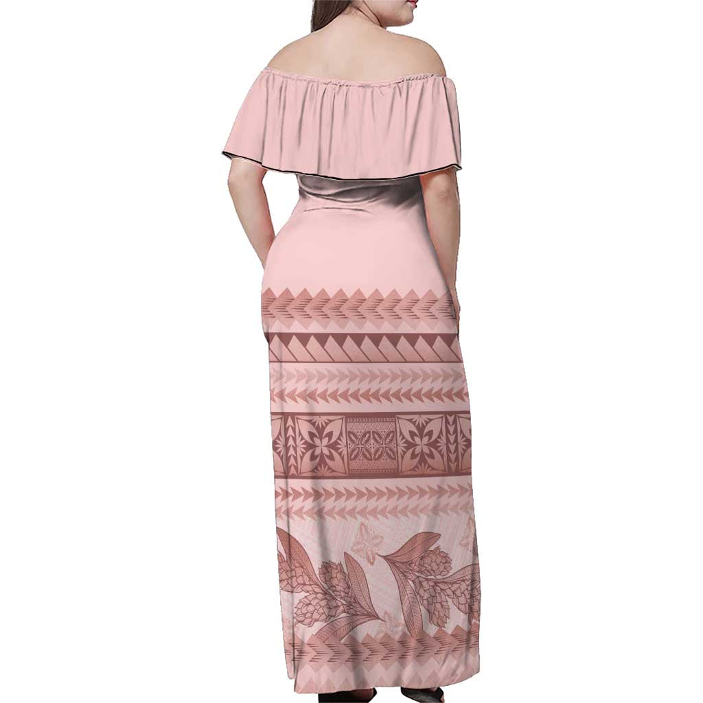 Pastel Pink Samoa Siapo Teuila Flowers Family Matching Off Shoulder Maxi Dress and Hawaiian Shirt LT14 - Polynesian Pride