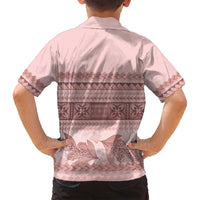 Pastel Pink Samoa Siapo Teuila Flowers Family Matching Off Shoulder Short Dress and Hawaiian Shirt LT14 - Polynesian Pride