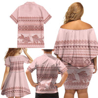 Pastel Pink Samoa Siapo Teuila Flowers Family Matching Off Shoulder Short Dress and Hawaiian Shirt LT14 - Polynesian Pride