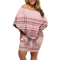 Pastel Pink Samoa Siapo Teuila Flowers Family Matching Off Shoulder Short Dress and Hawaiian Shirt LT14 Mom's Dress Pastel Pink - Polynesian Pride