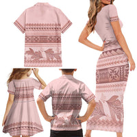 Pastel Pink Samoa Siapo Teuila Flowers Family Matching Short Sleeve Bodycon Dress and Hawaiian Shirt LT14 - Polynesian Pride