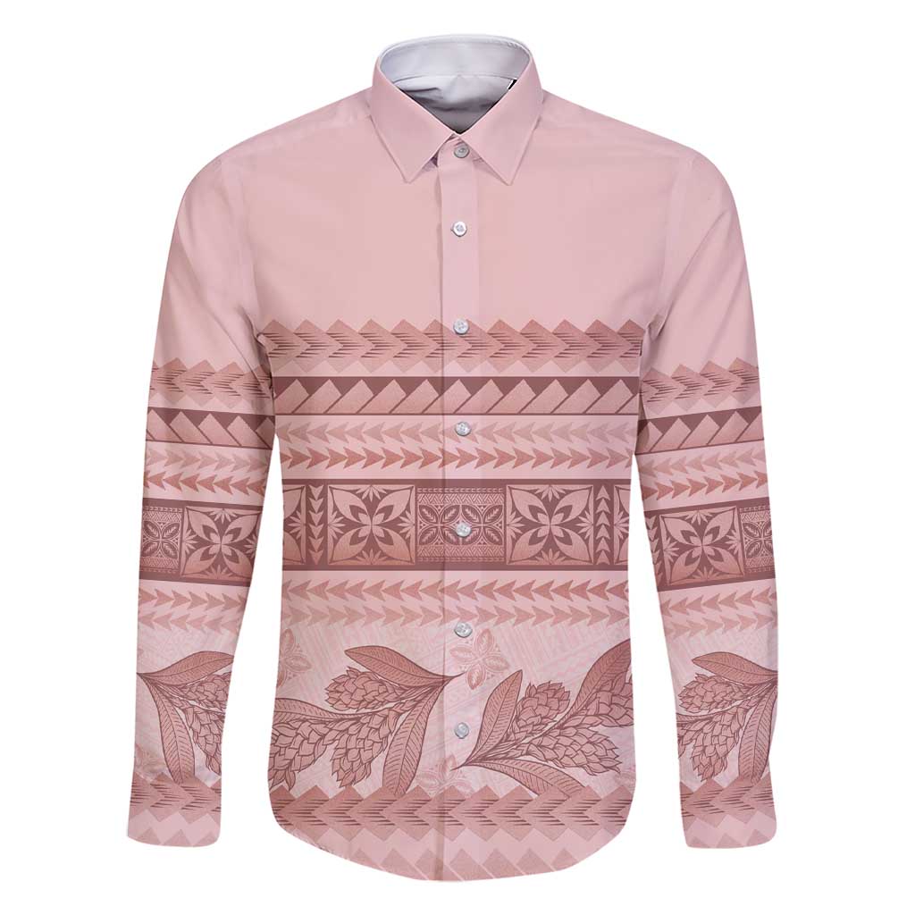 Pastel Pink Samoa Siapo Teuila Flowers Family Matching Short Sleeve Bodycon Dress and Hawaiian Shirt LT14 Dad's Shirt - Long Sleeve Pastel Pink - Polynesian Pride