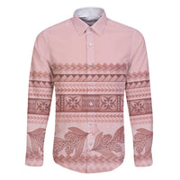 Pastel Pink Samoa Siapo Teuila Flowers Family Matching Short Sleeve Bodycon Dress and Hawaiian Shirt LT14 Dad's Shirt - Long Sleeve Pastel Pink - Polynesian Pride