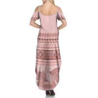 Pastel Pink Samoa Siapo Teuila Flowers Family Matching Summer Maxi Dress and Hawaiian Shirt LT14 - Polynesian Pride