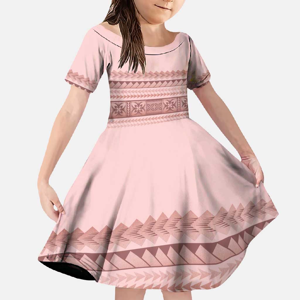 Pastel Pink Samoa Siapo Teuila Flowers Family Matching Tank Maxi Dress and Hawaiian Shirt LT14 Daughter's Dress Pastel Pink - Polynesian Pride