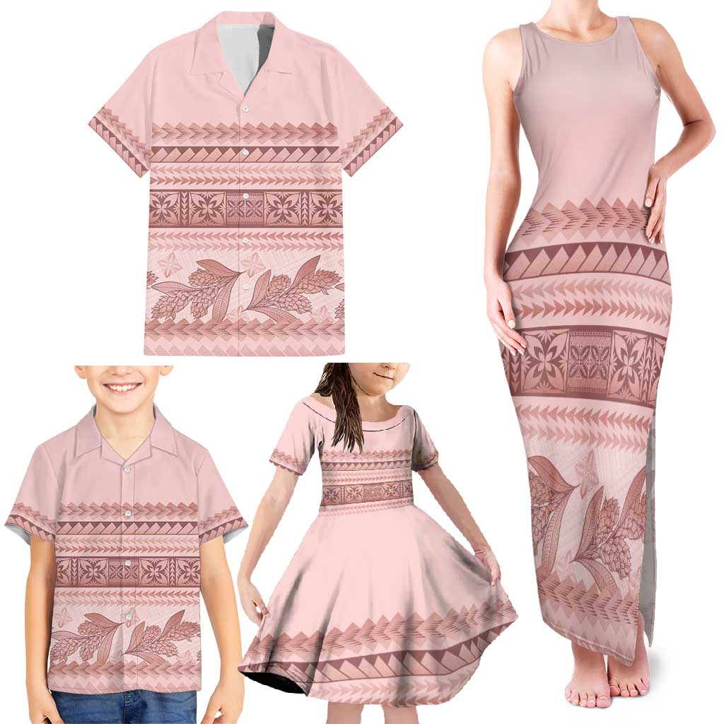 Pastel Pink Samoa Siapo Teuila Flowers Family Matching Tank Maxi Dress and Hawaiian Shirt LT14 - Polynesian Pride