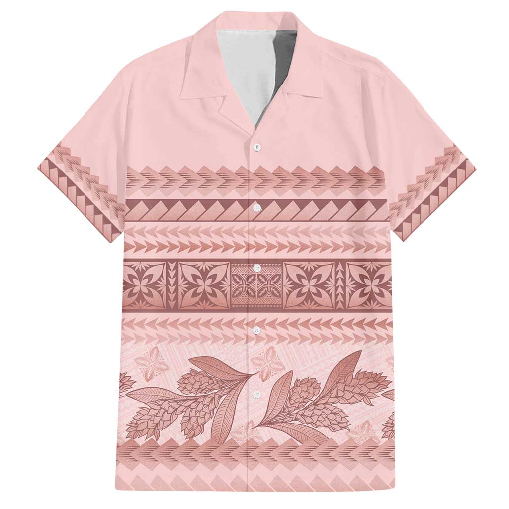 Pastel Pink Samoa Siapo Teuila Flowers Family Matching Tank Maxi Dress and Hawaiian Shirt LT14 Dad's Shirt - Short Sleeve Pastel Pink - Polynesian Pride