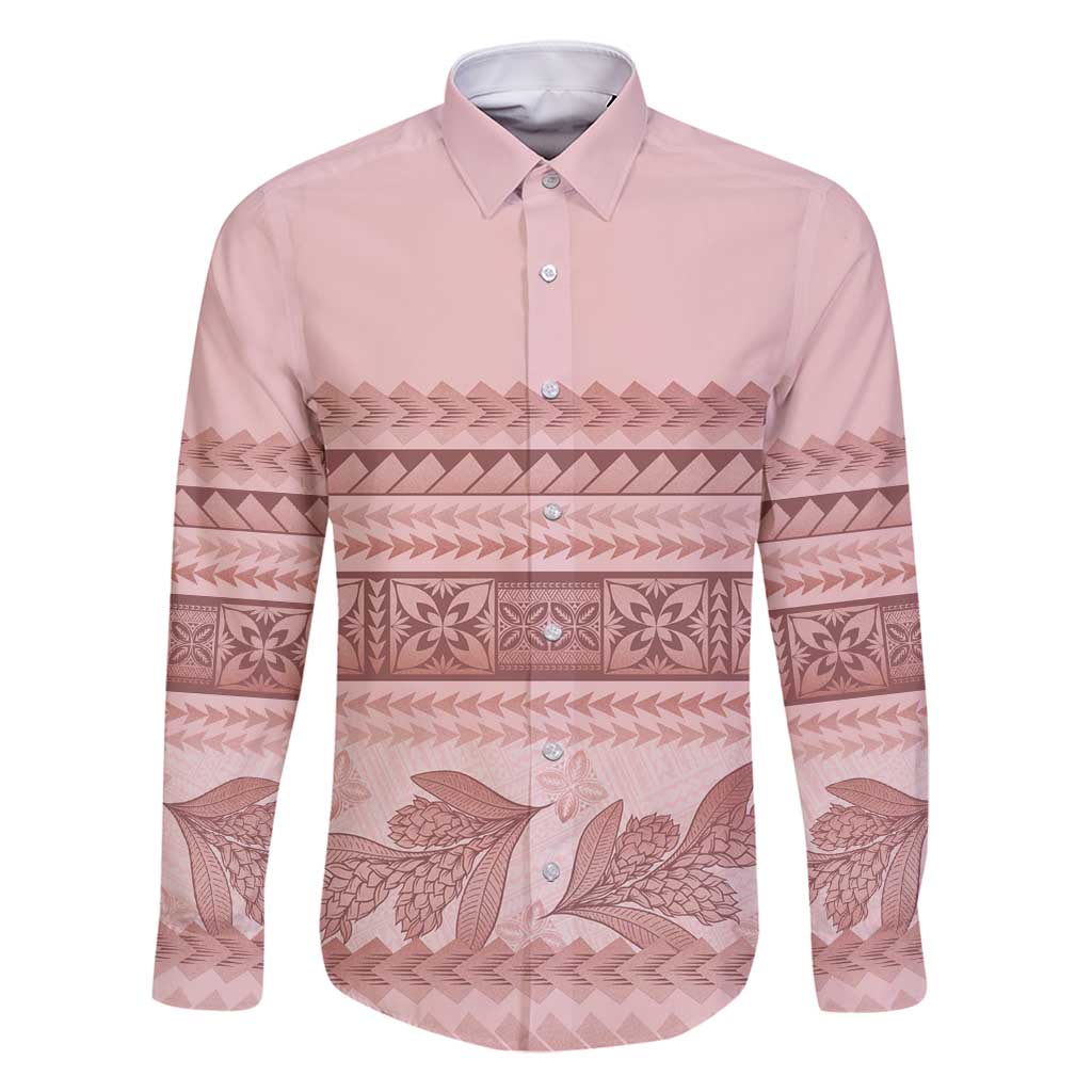 Pastel Pink Samoa Siapo Teuila Flowers Family Matching Tank Maxi Dress and Hawaiian Shirt LT14 Dad's Shirt - Long Sleeve Pastel Pink - Polynesian Pride