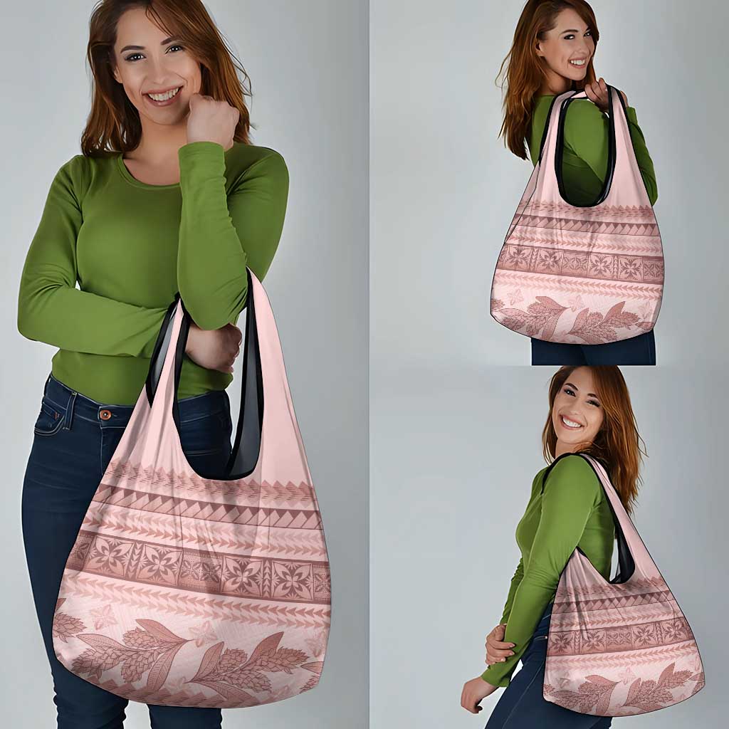 Pastel Pink Samoa Siapo Teuila Flowers Grocery Bag - Polynesian Pride
