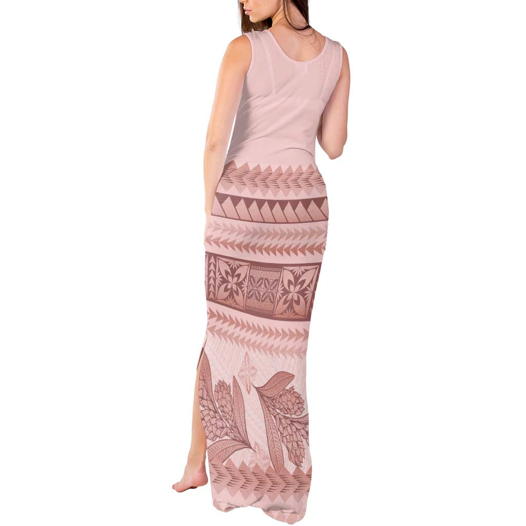 Pastel Pink Samoa Siapo Teuila Flowers Tank Maxi Dress LT14 - Polynesian Pride